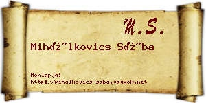 Mihálkovics Sába névjegykártya